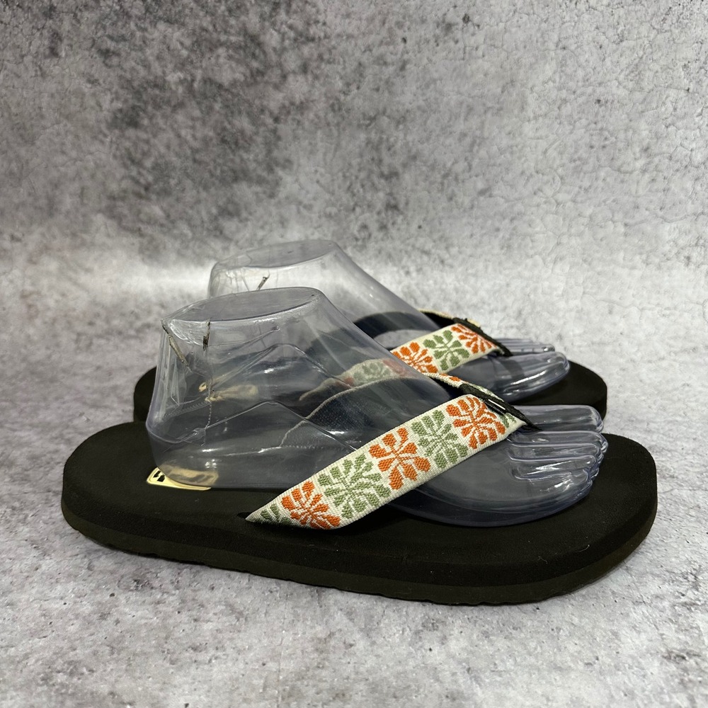 Teva Mush II Flip Flops Womens 11 Black Floral Woven Straps Cushy Sandals